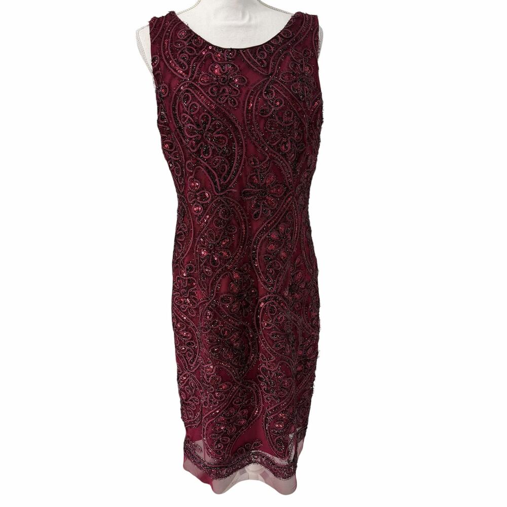 NEW SD Collection Burgundy Sequin Sleeveless Dress Sz 14